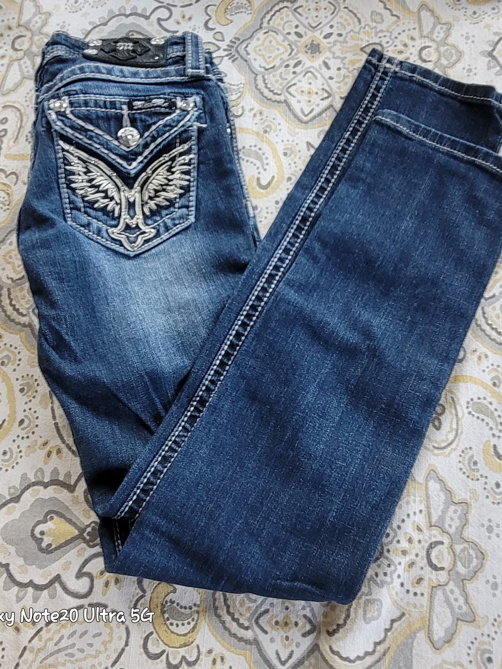 Miss Me Girls Skinny Jeans Size 12 Winged Maltese Cross Bling Flap Pocket